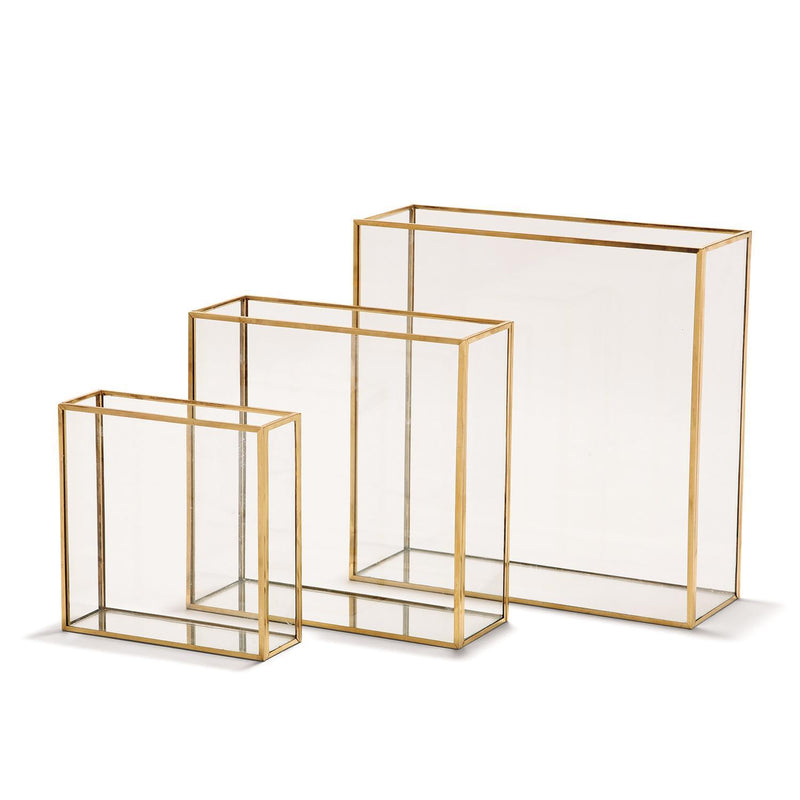 Windows Set of 3 Square Vases with Gold Metal Trim