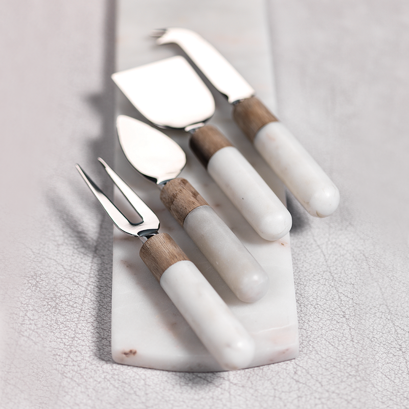 Marble and Wood Cheese Tool Set