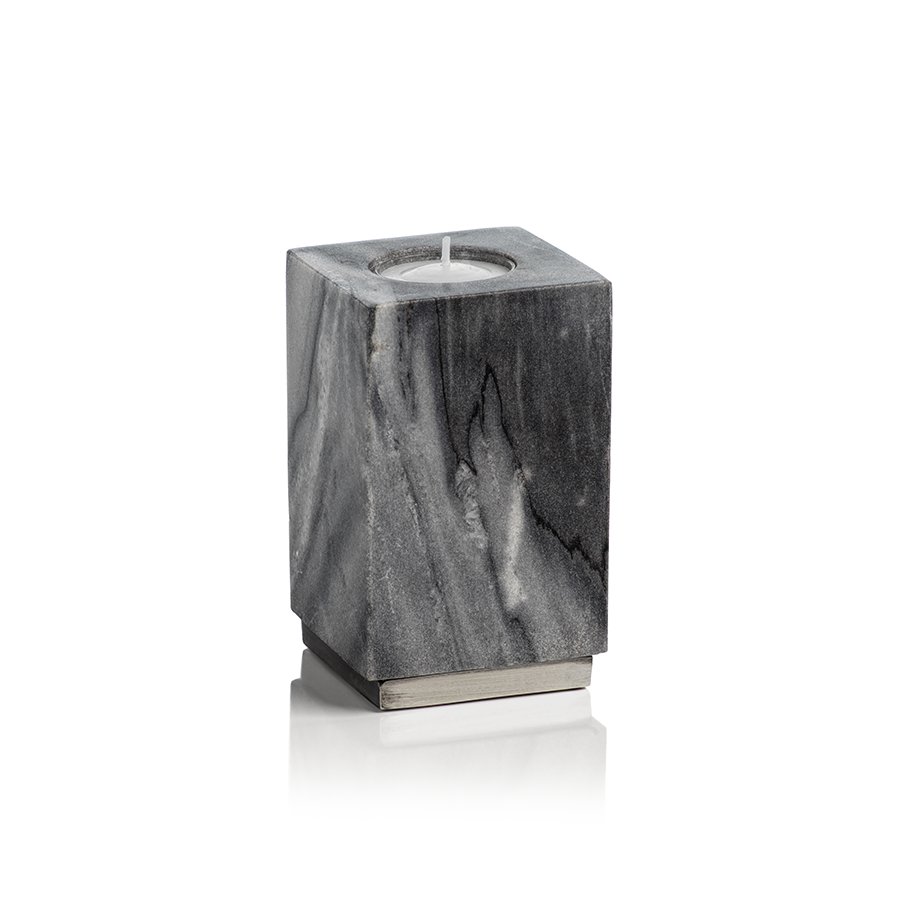 Tuscan Gray Marble Tealight Holder on Nickel Base