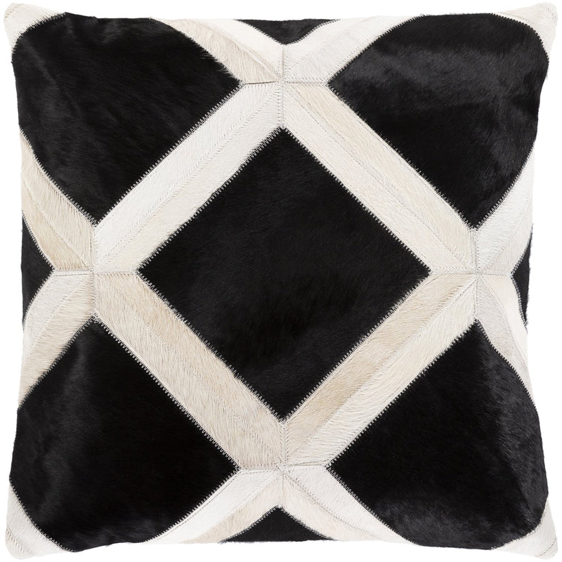 Lana LNA-001 Leather Pillow in Black & Beige by Surya