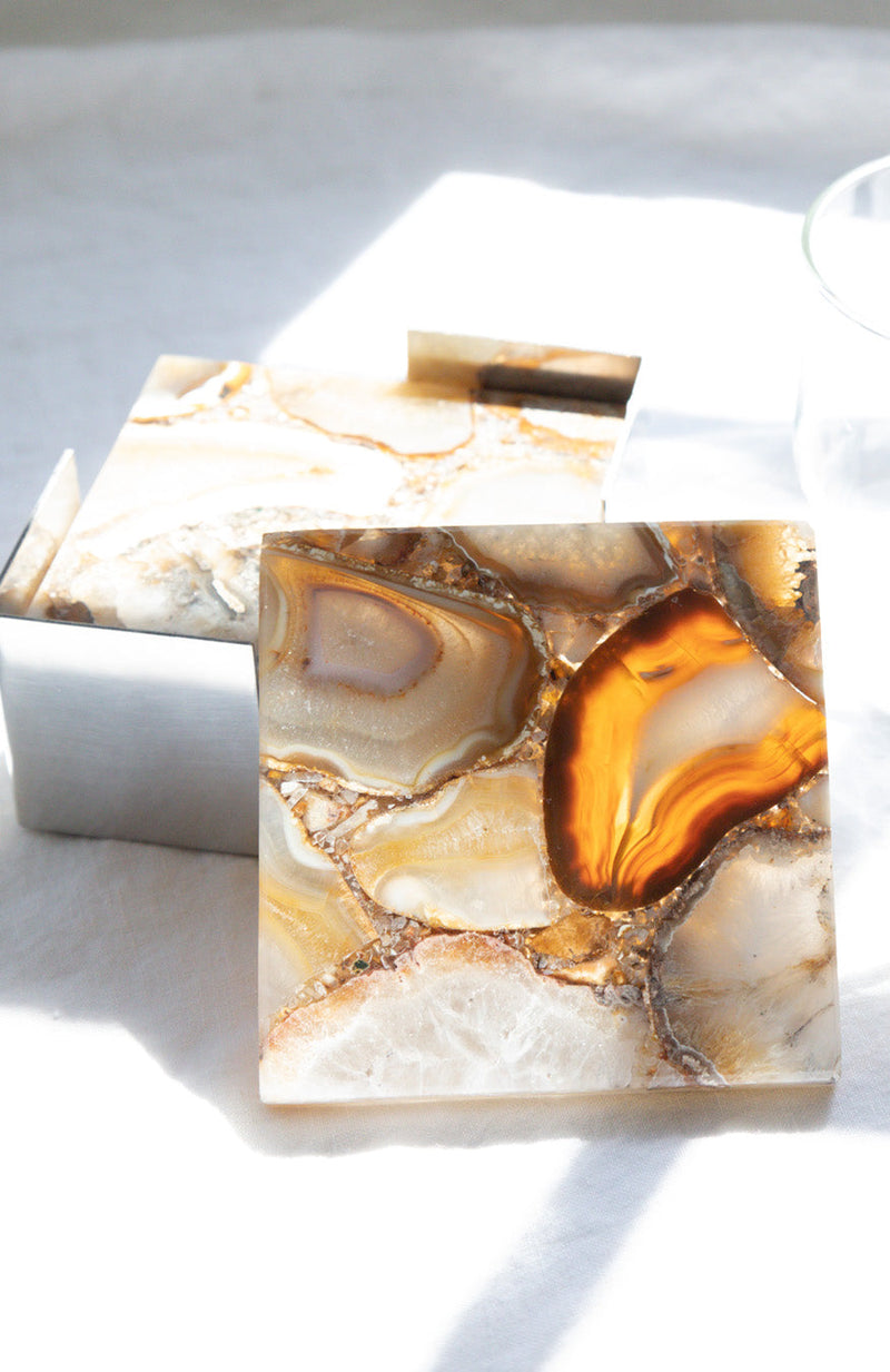 crete agate coaster set on metal tray in various colors by panorama city 7