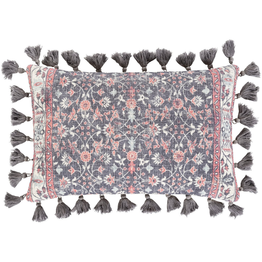Mandana MDN-003 Hand Woven Lumbar Pillow in Medium Gray & Bright Pink by Surya