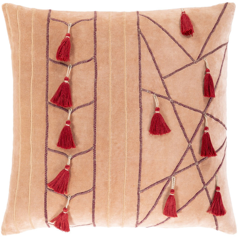 Moira MOR-001 Hand Woven Pillow in Camel & Burgundy by Surya