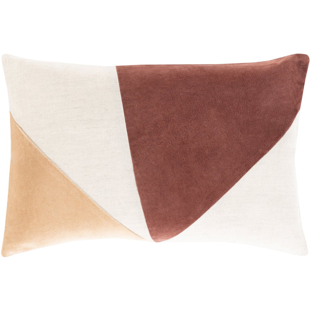 Moza MZA-008 Velvet Lumbar Pillow in Beige & Dark Brown by Surya