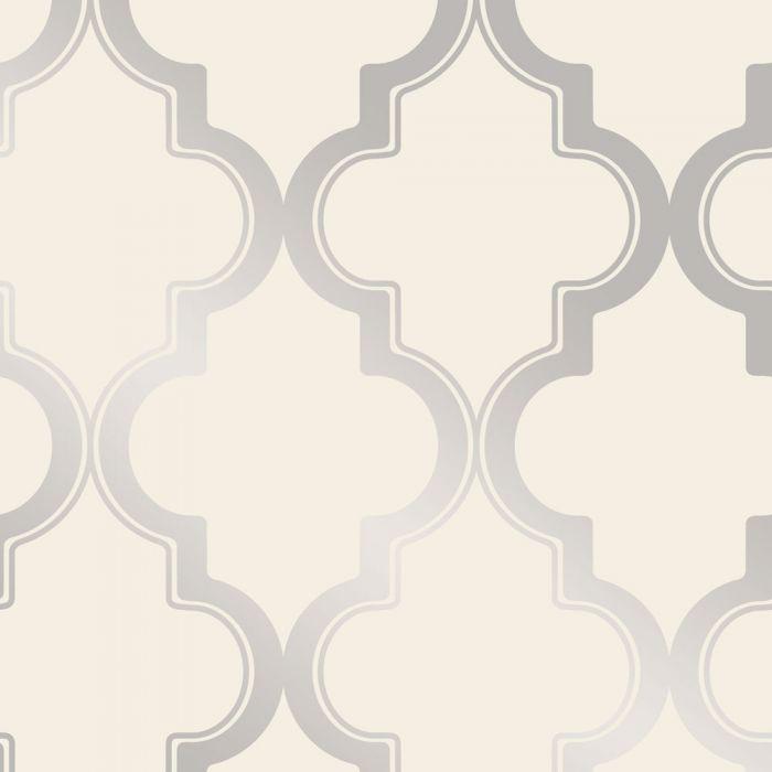 Marrakesh Removable Wallpaper in Cream and Metallic Silver