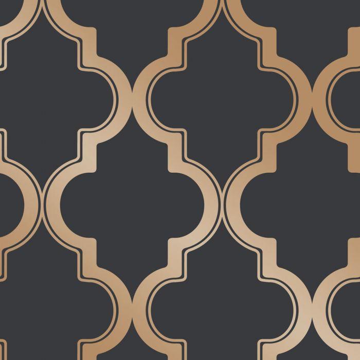 Marrakesh Removable Wallpaper in Midnight and Metallic Gold