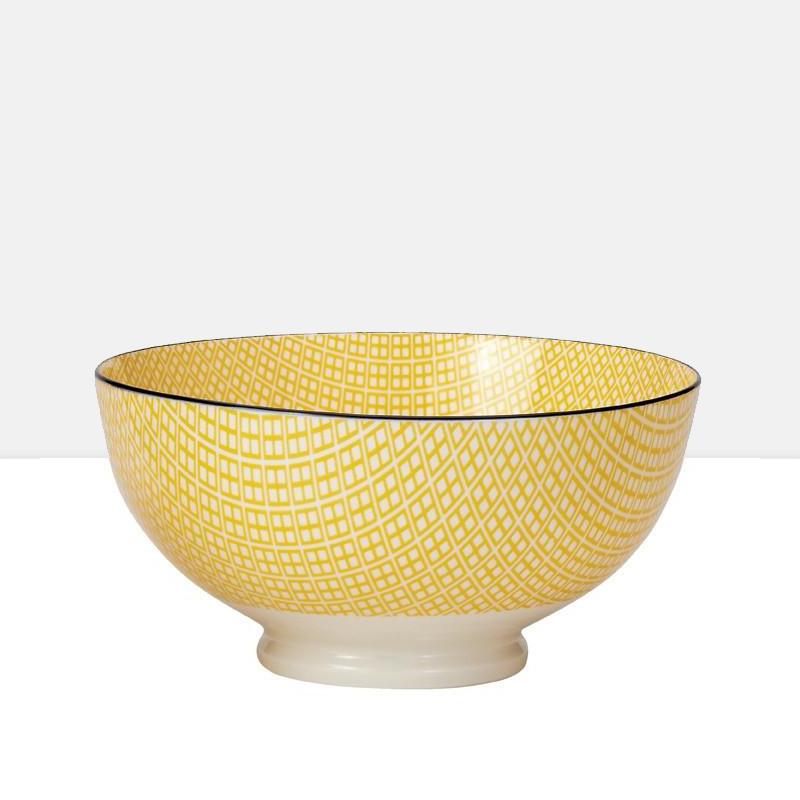 Medium Kiri Porcelain Bowl in Yellow w/ Black Trim design by Torre & Tagus