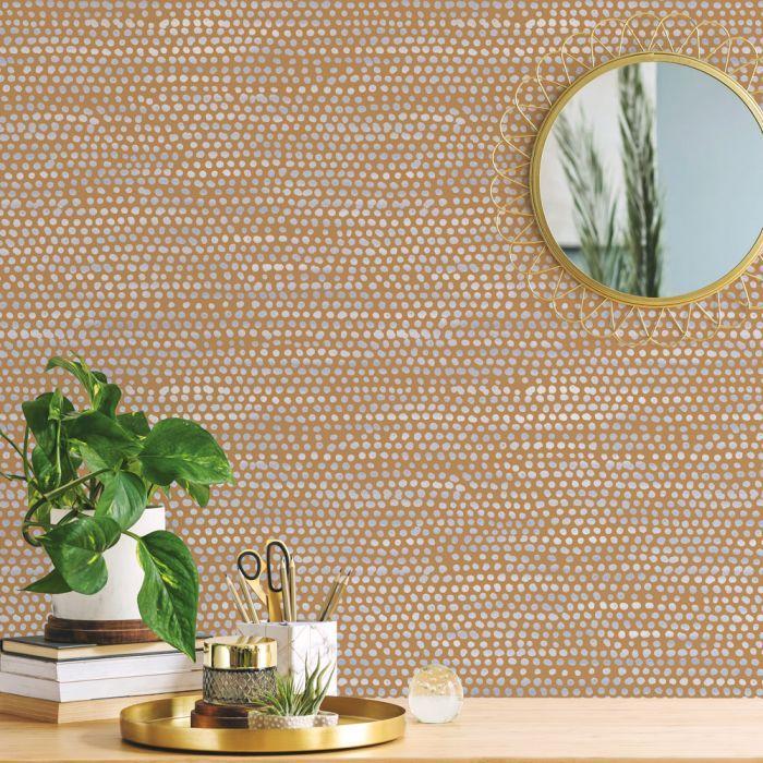 Moire Dots Removable Wallpaper in Toasted Turmeric