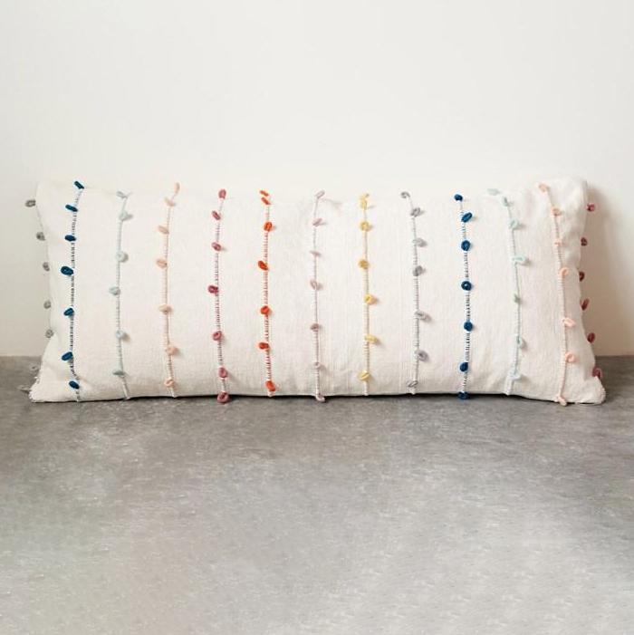 Multi-Color Embroidery Loop Lumbar Pillow