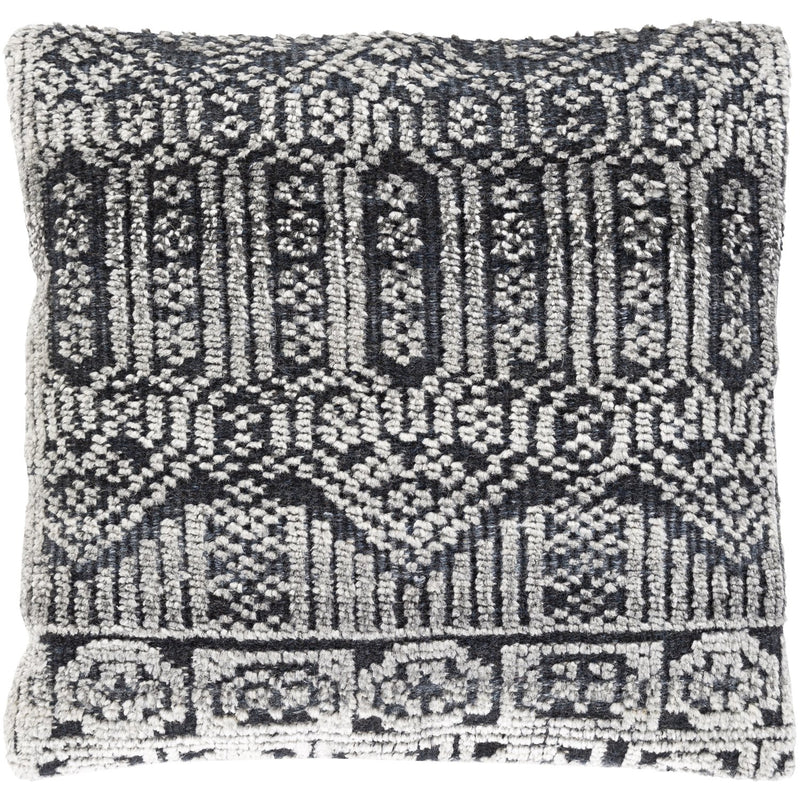 Nobility NBI-003 Hand Knotted Pillow in Black & Medium Gray by Surya