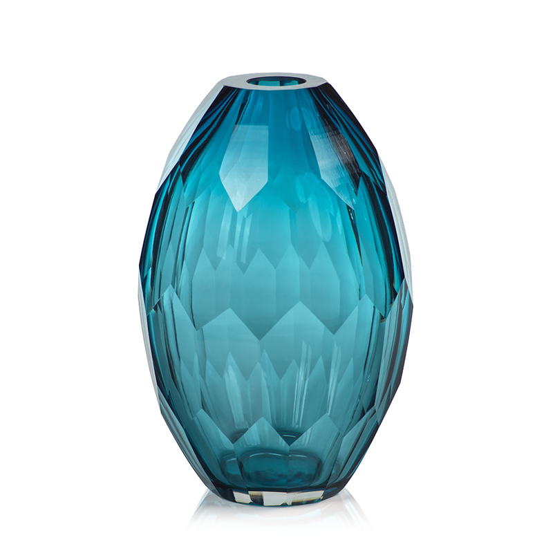 Nixie Hand Cut Blue Glass Vase in Various Sizes