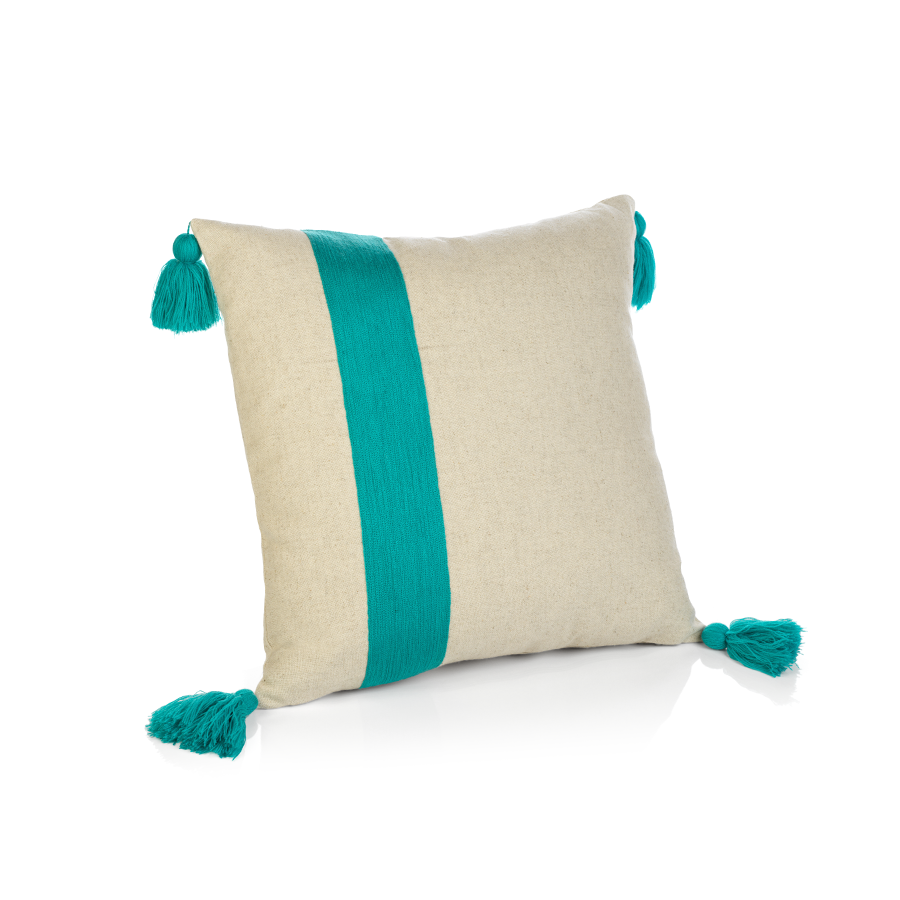 Positano Azure Embroidered Throw Pillow with Tassels in Various Sizes
