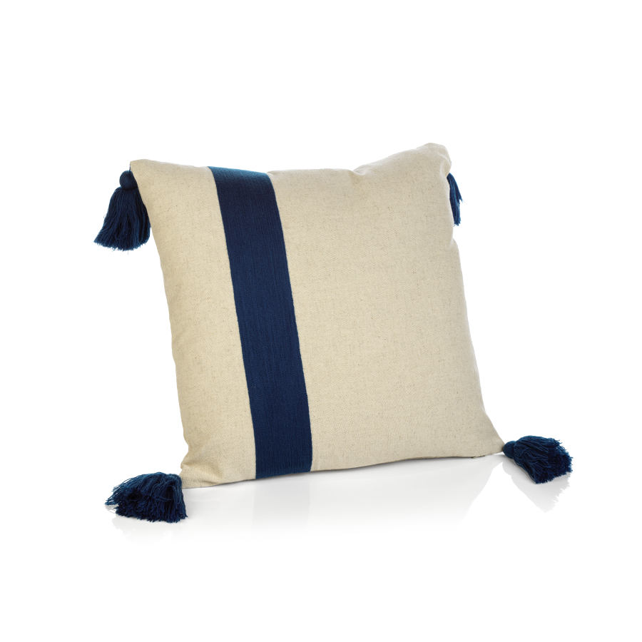Positano Dark Blue Embroidered Throw Pillow with Tassels in Various Sizes