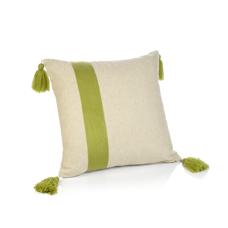 Positano Green Embroidered Throw Pillow with Tassels in Various Sizes