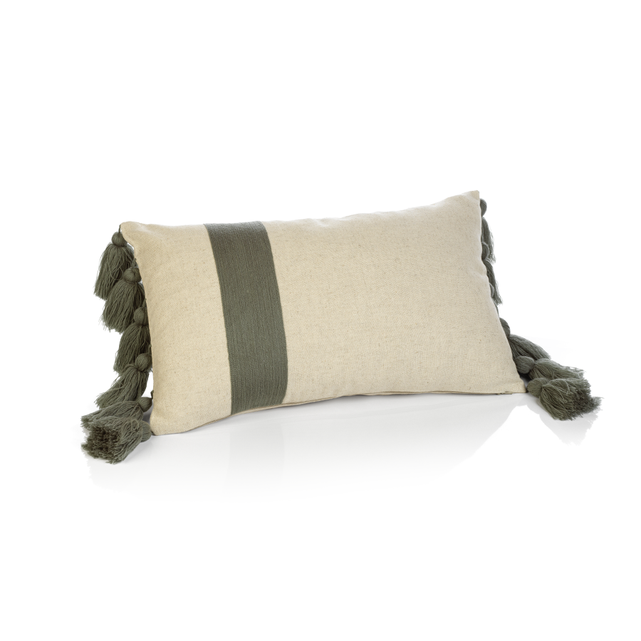Positano Grey Embroidered Throw Pillow with Tassels in Various Sizes
