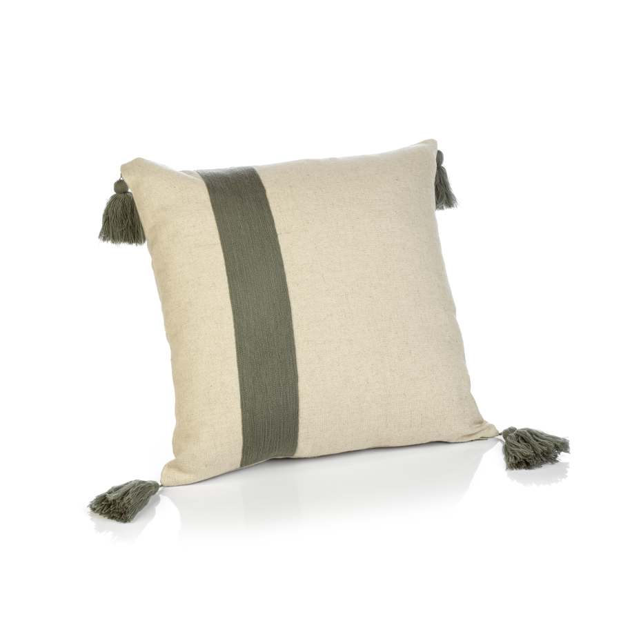 Positano Grey Embroidered Throw Pillow with Tassels in Various Sizes