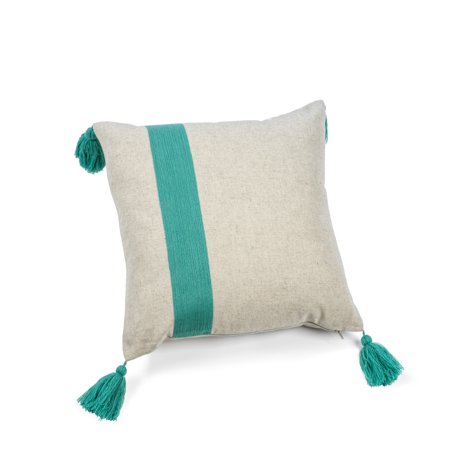 Positano Turquoise Embroidered Throw Pillow with Tassels in Various Sizes
