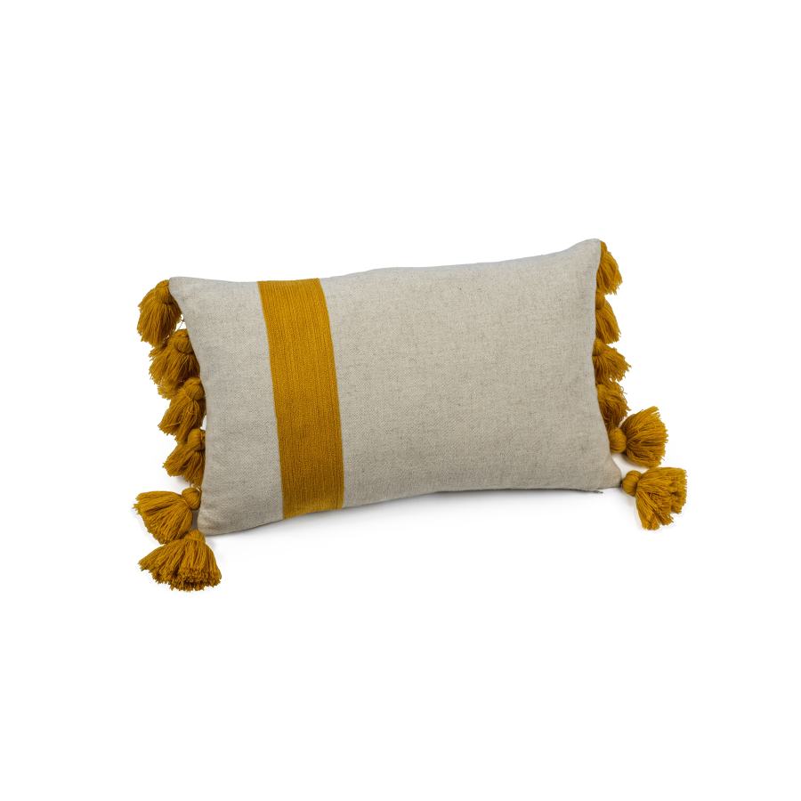Positano Yellow Embroidered Throw Pillow with Tassels in Various Sizes