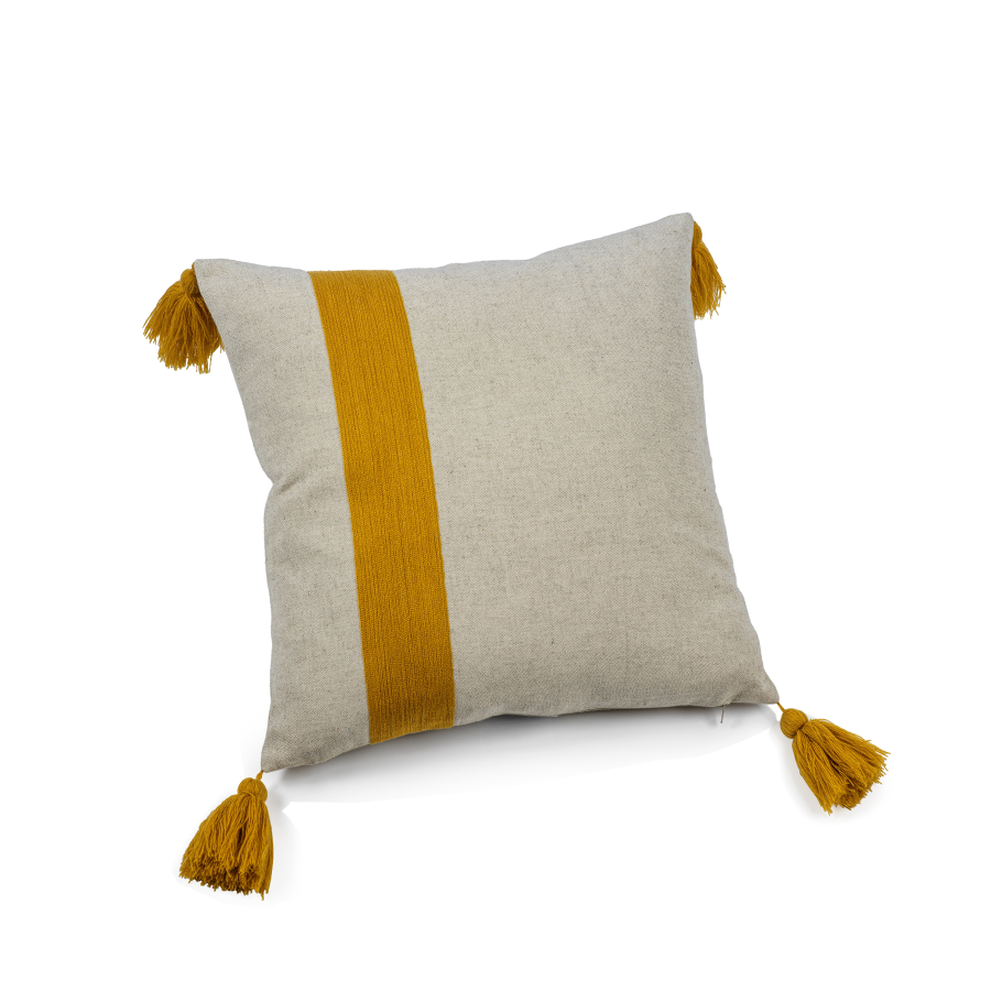 Positano Yellow Embroidered Throw Pillow with Tassels in Various Sizes