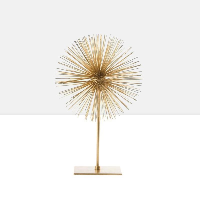 Spike Sphere Sculpture on Stand - Gold