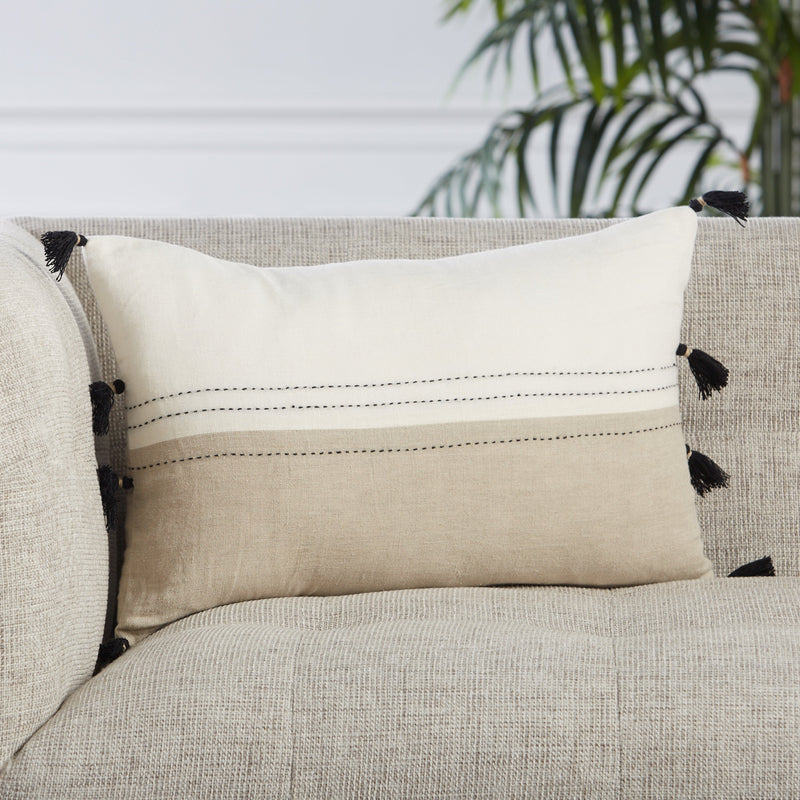 Yamanik Stripes Pillow in White & Beige by Jaipur Living