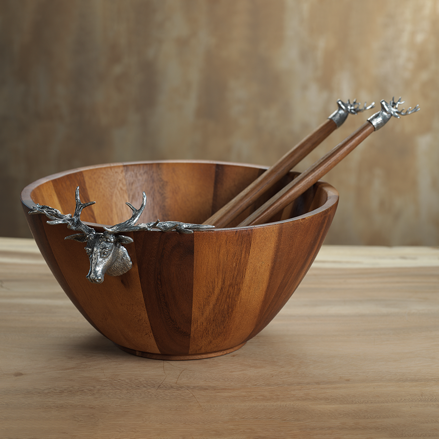 alberg stag head wooden salad bowl by zodax th 1596 2