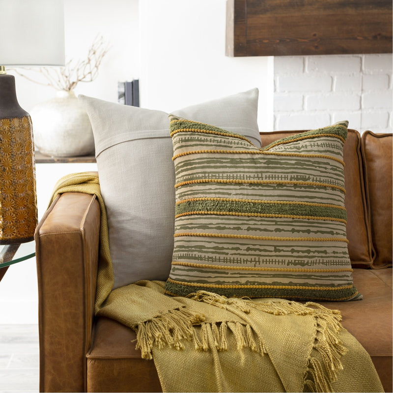 Tanzania TZN-003 Woven Pillow in Olive & Beige by Surya