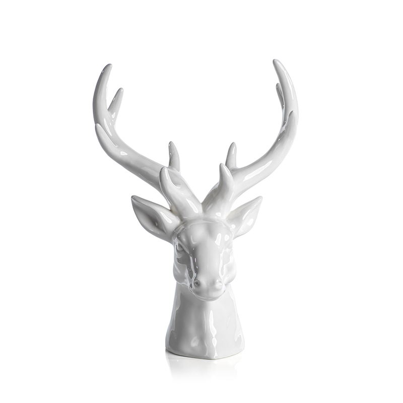 White Ceramic Stag Head Figurine Statue