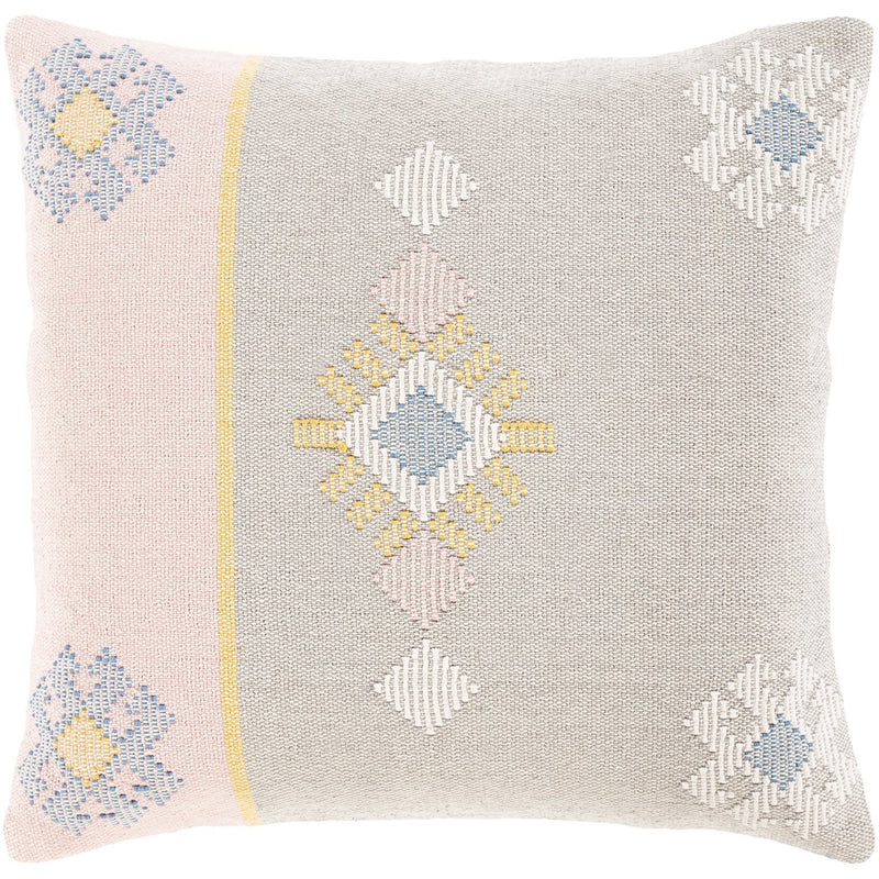 Zakaria ZKA-001 Hand Woven Pillow in Light Gray & Pale Pink by Surya