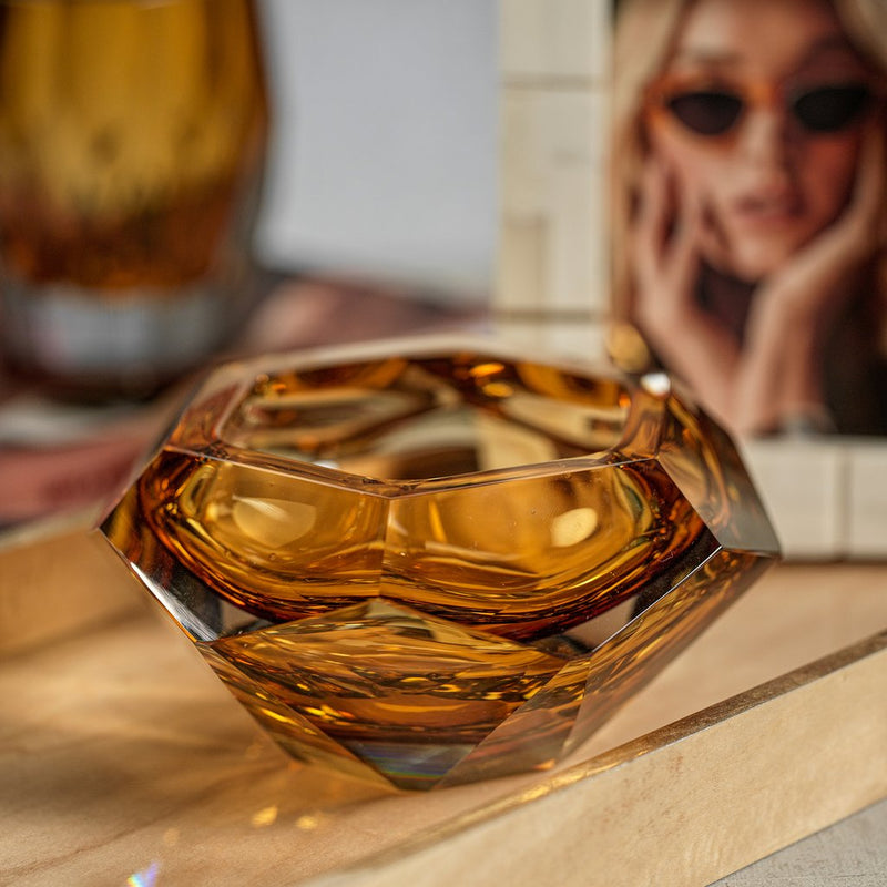 la boheme hand made polished cut glass bowl amber ch 6031 4