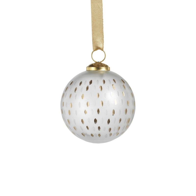 Frosted w/ Etched in Gold Glass Ball Ornaments - Set of 6