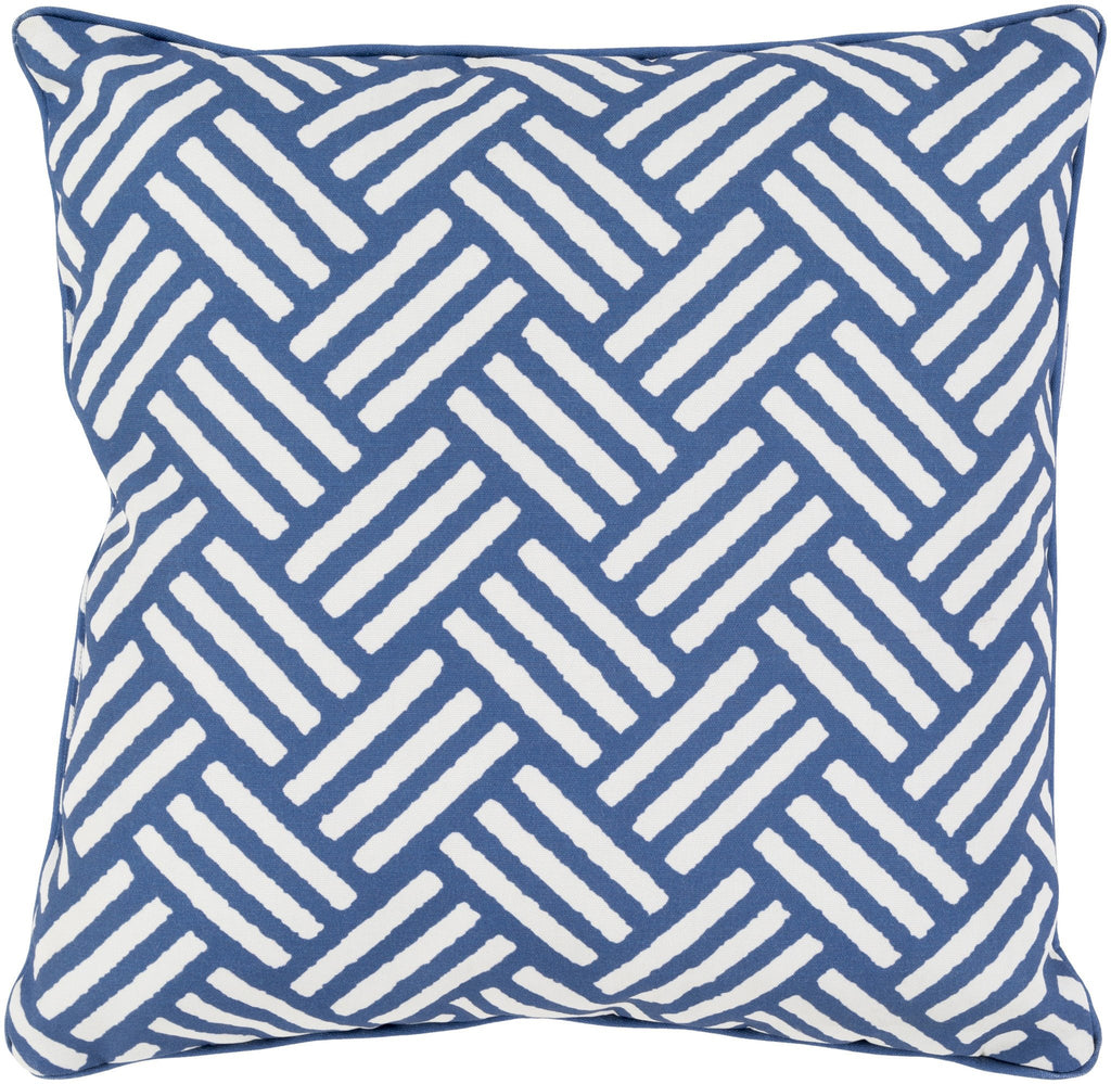 Basketweave 20" Outdoor Pillow in Cobalt & Ivory