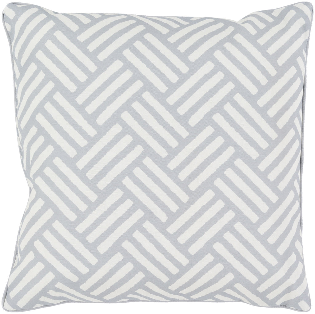 Basketweave 20" Outdoor Pillow in Light Grey & White