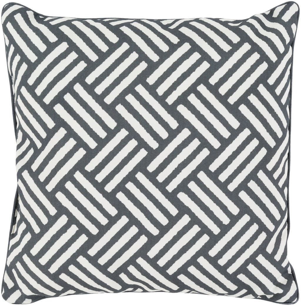 Basketweave 20" Outdoor Pillow in Black & Ivory