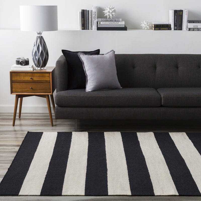 Frontier Collection 100% Wool Area Rug in Jet Black and White design by Surya